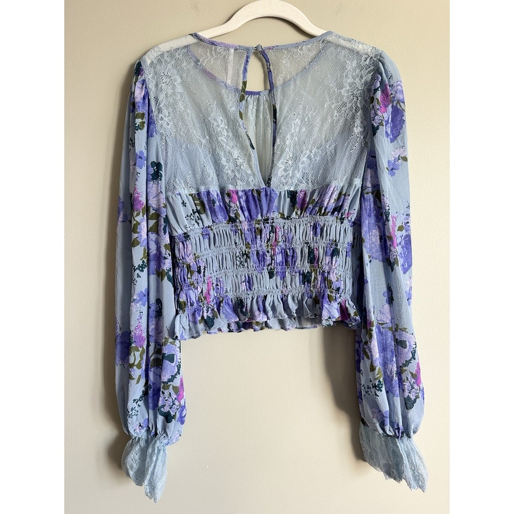 Free People Blue and Purple Floral Blouse - Picture 2 of 8